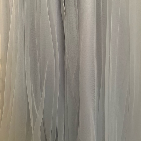 PROM DRESS👗Dusk Blue Tulle Sleeveless Long Lace Embroidered Dress - Picture 5 of 6